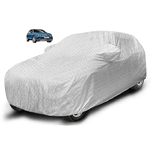 auto hub waterproof car cover compatible with tiguan with mirror pocket soft cotton lining waterproof tiguan car cover- metallic silver