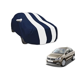auto hub car cover compatible with vento with mirror pocket water resistant triple stitched vento car cover- navy-white
