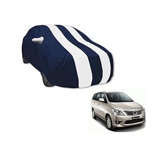 auto hub car cover compatible with innova old model  2004-2015 with mirror pocket water resistant triple stitched innova car cover- navy-white