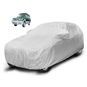 auto hub waterproof car cover compatible with qualis with mirror pocket soft cotton lining waterproof qualis car cover- metallic silver