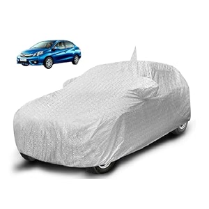 auto hub waterproof car cover compatible with amaze model  2013-2017 with mirror pocket soft cotton lining waterproof amaze car cover- metallic silver