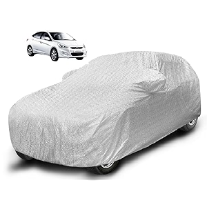 auto hub waterproof car cover compatible with hyundai verna old model  2010-2016 with mirror pocket soft cotton lining waterproof verna car cover- metallic silver