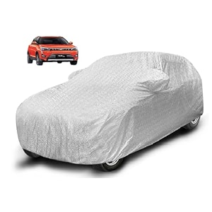 auto hub waterproof car cover compatible with mahindra xuv 300 with mirror pocket soft cotton lining waterproof xuv 300 car cover- metallic silver