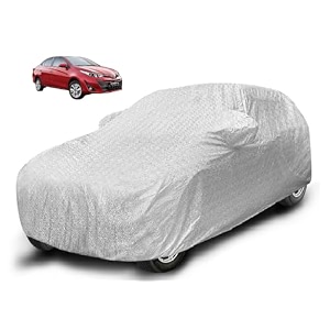 auto hub waterproof car cover compatible with yaris with mirror pocket soft cotton lining waterproof yaris car cover- metallic silver