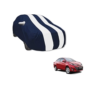 auto hub car cover compatible with yaris with mirror pocket water resistant triple stitched yaris car cover- navy-white