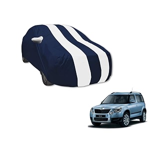 auto hub car cover compatible with skoda yeti with mirror pocket water resistant triple stitched yeti car cover- navy-white