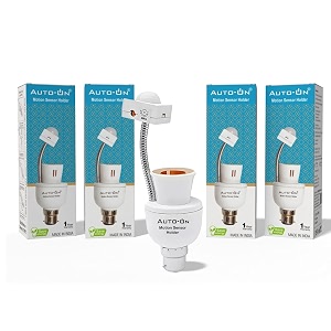 auto-on motion sensor bulb holder converts any bulb to automatic electricity saver no daynight sensing one year waranty- pack of 4