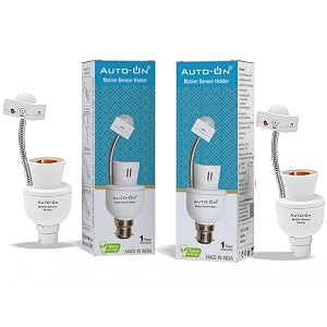 auto-on motion sensor bulb holder converts any bulb to automatic electricity saver no daynight sensing one year waranty- pack of 2