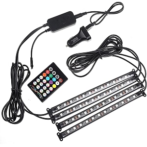 auto oprema 4 pieces 48 led dc 12v multicolour music car strip atmosphere lamp light for car interior under dash lighting kit with sound active function and wireless remote control for jaguar xfs