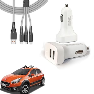 auto pearl 2 ports fast car charger with 3 in 1 white cable dual usb turbo charger compatible with aventura