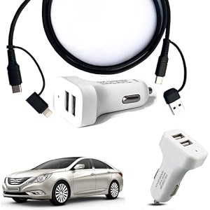auto pearl 2-ports fast car charger with 4 in 1 black cable turbo charger dual usb compatible with sonata embera
