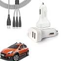 Auto Pearl 2 Ports Fast Car Charger with 3 in 1 White Cable, Dual USB, Turbo Charger, Compatible with Aventura