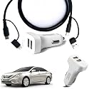 Auto Pearl, 2-Ports Fast Car Charger with 4 in 1 Black Cable, Turbo Charger, Dual USB Compatible with Sonata Embera