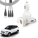 Auto Pearl 2 Ports Fast Car Charger with 3 in 1 White Cable, Dual USB, Turbo Charger, Compatible with Creta-Type-1 (2015-2017)