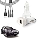 Auto Pearl 2 Ports Fast Car Charger with 3 in 1 White Cable, Dual USB, Turbo Charger, Compatible with Fiesta-Classic (2011-2012)