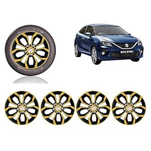 auto pearl - premium 1534 inch  set of 4 pcs  press type hubcap wheel cover replacements for oem steel wheels high grade abs with retention ring  - for - baleno2020 golden black