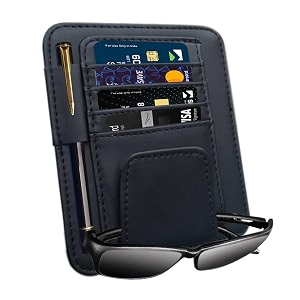 car visor card holder organiser  black  pouch case with pocketssun visor accessories for truck durable pu leather storage for license cards sunglasses