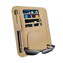 Car Visor Card Holder | Beige | Durable PU Leather Storage Organizer for License, Insurance Card, Sunglasses (16x13cm)