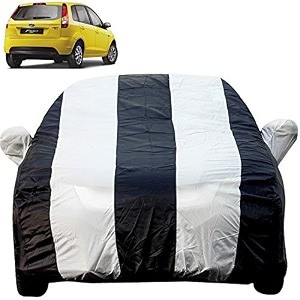 autofact car body cover compatible for ford figo old model 2008 to 2014 mirror pockets triple stitched bottom fully elastic white blue color