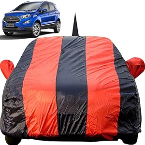 autofact car body cover for ford ecosport with mirror and antenna pocket light weight triple stitched heavy buckle bottom fully elastic red stripes with navy blue color