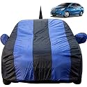 Autofact Car Body Cover for Honda Amaze (2011 to 2017) with Mirror and Antenna Pocket (Light Weight, Triple Stitched, Heavy Buckle, Bottom Fully Elastic, Royal Blue Stripes with Navy Blue Color)