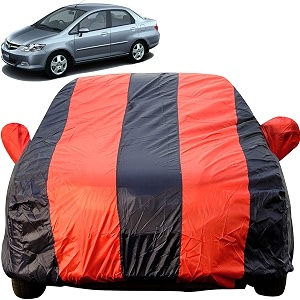 autofact car body cover for honda city zx 2004 to 2008 mirror pocket premium fabric triple stiched fully elastic redblue color