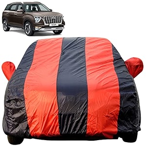 autofact car body cover for hyundai alcazar mirror pocket premium fabric triple stiched fully elastic redblue color