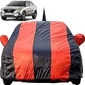 Autofact Car Body Cover for Hyundai Creta with Mirror and Antenna Pocket (Light Weight, Triple Stitched, Heavy Buckle, Bottom Fully Elastic, Red Stripes with Navy Blue Color)