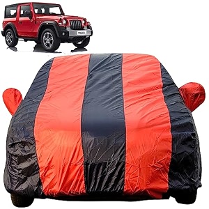 autofact car body cover for mahindra thar mirror pocket premium fabric triple stiched fully elastic redblue color