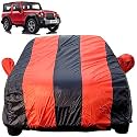 Autofact Car Body Cover for Mahindra Thar (Mirror Pocket, Premium Fabric, Triple Stiched, Fully Elastic, Red/Blue Color)