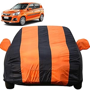 autofact car body cover for maruti alto k10 mirror pocket premium fabric triple stiched fully elastic orangeblue color