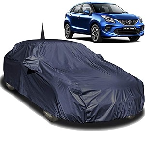autofact car body cover for maruti baleno 2015 to 2021 with mirror and antenna pocket light weight triple stitched heavy buckle bottom fully elastic maruti baleno navy blue