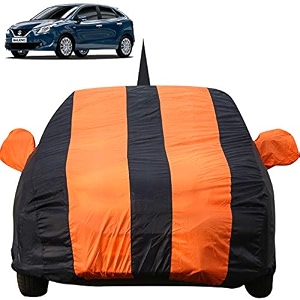 autofact car body cover for maruti baleno 2015 to 2021 with mirror and antenna pocket light weight triple stitched heavy buckle bottom fully elastic maruti baleno orange