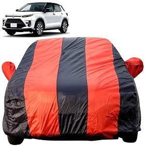 autofact car body cover for maruti brezza 2022 mirror pocket premium fabric triple stiched fully elastic redblue color