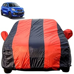 autofact car body cover for maruti celerio 2022 mirror pocket premium fabric triple stiched fully elastic redblue color