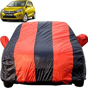 autofact car body cover for maruti celerio mirror pocket premium fabric triple stiched fully elastic redblue color