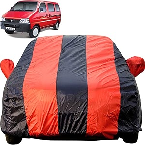 autofact car body cover for maruti eeco mirror pocket premium fabric triple stiched fully elastic redblue color