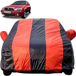 autofact car body cover for maruti esteem mirror pocket premium fabric triple stiched fully elastic redblue color