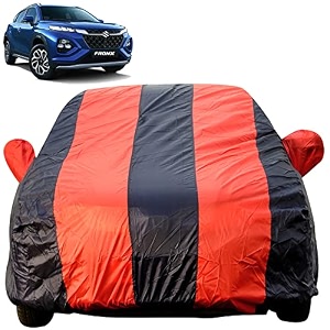 autofact car body cover for maruti fronx mirror pocket premium fabric triple stiched fully elastic redblue color