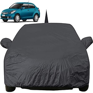autofact car body cover for maruti swift dzire 2012 to 2016 with mirror and antenna pocket light weight triple stitched heavy buckle bottom fully elastic grey