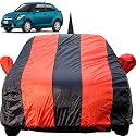 Autofact Car Body Cover for Maruti Swift Dzire (2012 to 2016) with Mirror and Antenna Pocket (Light Weight, Triple Stitched, Heavy Buckle, Bottom Fully Elastic, Red Stripes with Navy Blue Color)