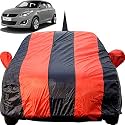Autofact Car Body Cover for Maruti Swift (2005 to 2017) with Mirror and Antenna Pocket (Light Weight, Triple Stitched, Heavy Buckle, Bottom Fully Elastic, Red Stripes with Navy Blue Color)