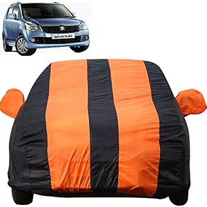 autofact car body cover for maruti wagon rwagonr mirror pocket premium fabric triple stiched fully elastic orangeblue color