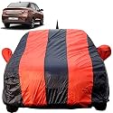 Autofact Car Body Cover with Mirror &amp; Antenna Pockets Compatible for Hyundai Aura (Triple Stitched, Bottom Fully Elastic, Red/Navy Blue)