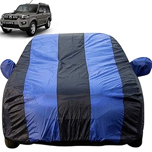 autofact car body cover with mirror pockets compatible for mahindra scorpio triple stitched bottom fully elastic royal blue color