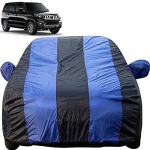 autofact car body cover with mirror pockets compatible for mahindra bolero neo triple stitched bottom fully elastic royal blue color