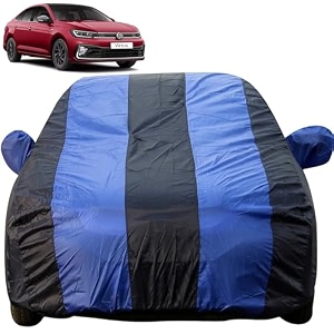 autofact car body cover with mirror pockets compatible for volkswagen virtus triple stitched bottom fully elastic royal blue color