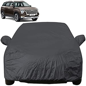 autofact car body cover with mirror pockets compatible for hyundai alcazar triple stitched bottom fully elastic dark grey