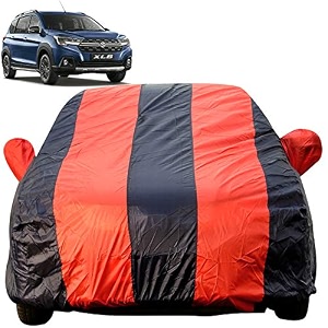 autofact car body cover with mirror pockets compatible for maruti xl6 triple stitched bottom fully elastic rednavy blue