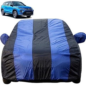 autofact car body cover with mirror pockets compatible for toyota urban cruiser hyryder triple stitched bottom fully elastic royal blue color